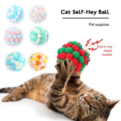 587691305 1 PC Pet Supplies Cat Self-excited Ball Funny Cat Ball Plush Bell Ball Multicolor Stitching Christmas Color Cat Throwing Toys