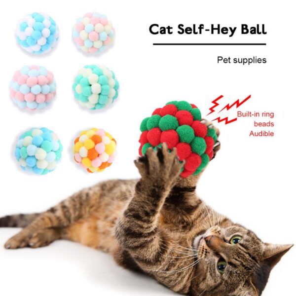 587691305 1 PC Pet Supplies Cat Self-excited Ball Funny Cat Ball Plush Bell Ball Multicolor Stitching Christmas Color Cat Throwing Toys
