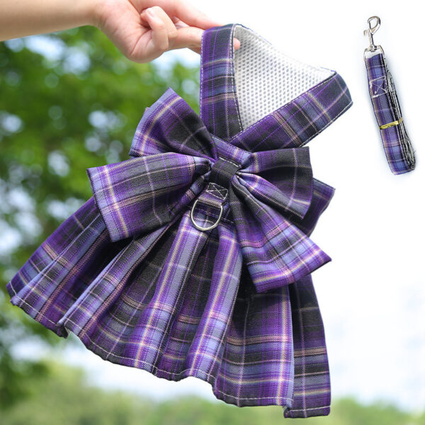 Pet Dog Cat Plaid Tank Top Traction Clothes Teddy Going Out Skirt Chest Belt Walking Dog Rope Supplies