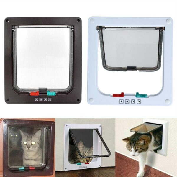 587635441 Dog Cat lock Flap Door ABS durable Puppy Pet Door 4 Way Security Lock Gate indoor use Pet Supplies