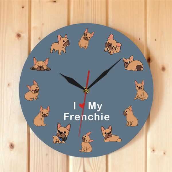 587616853 French Bulldog Printed Wall Clock Backlight Pet Shop Dog Breed Decor I Love My Frenchie Puppy Silent Non-ticking Clock