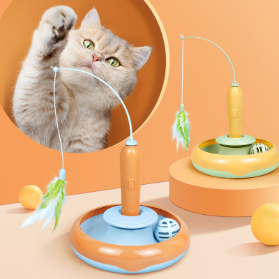587814559 2 In 1 Pet Cat Toy With Feather For Self-play Cat Turntable Pets Supplies Cat Toy Toys Cats Items Products