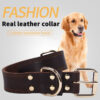 Cowhide Dog Collar Vintage Copper Hook Buckle Head Golden Hair German Shepherd Medium And Large Dogs Special Collar Pet Supplies