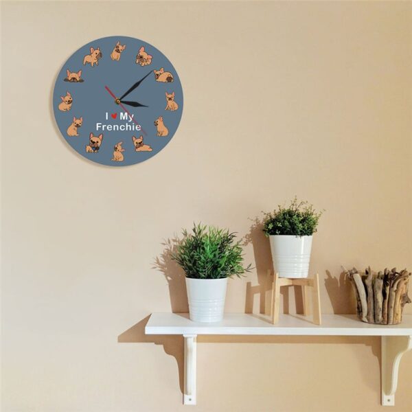 587616852 French Bulldog Printed Wall Clock Backlight Pet Shop Dog Breed Decor I Love My Frenchie Puppy Silent Non-ticking Clock