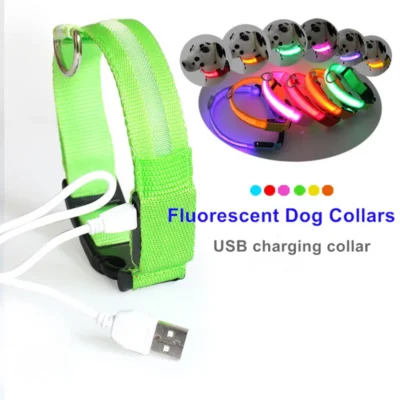 587636129 Nylon LED Pet Dog Collar,Night Safety Flashing Glow In The Dark Dog Leash,Dogs Luminous Fluorescent Collars Pet Supplies 4.7