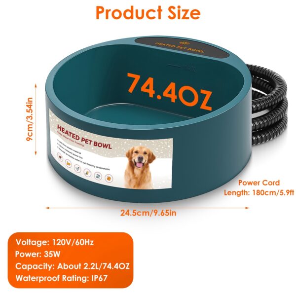 a04fef87-bb92-44cd-9cd3-1efbdf37949b.jpg 1Pc Heated Water Bowl For Dog Cat 74.4OZ Heating Water Dish IP67 Waterproof Thermal Water Bowl Heated Pet Bowl Dog Cat Water Feeder Bowl For Dog Cat Rabbit Pet