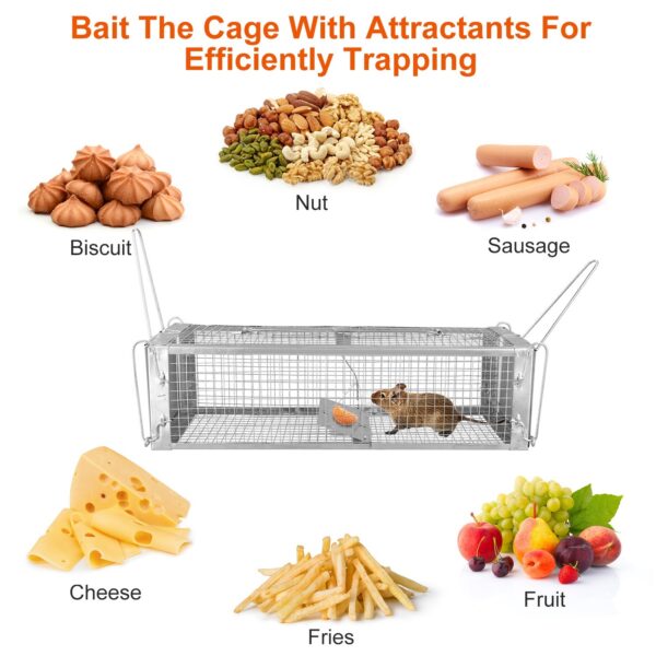 a1ef5206-3133-4a9a-9ef0-6f6ac77e0bbb.jpg 1Pc Dual Door Rat Trap Cage Humane Live Rodent Dense Mesh Trap Cage Zinc Electroplating Mice Mouse Control Bait Catch With 2 Detachable U Shaped Rod