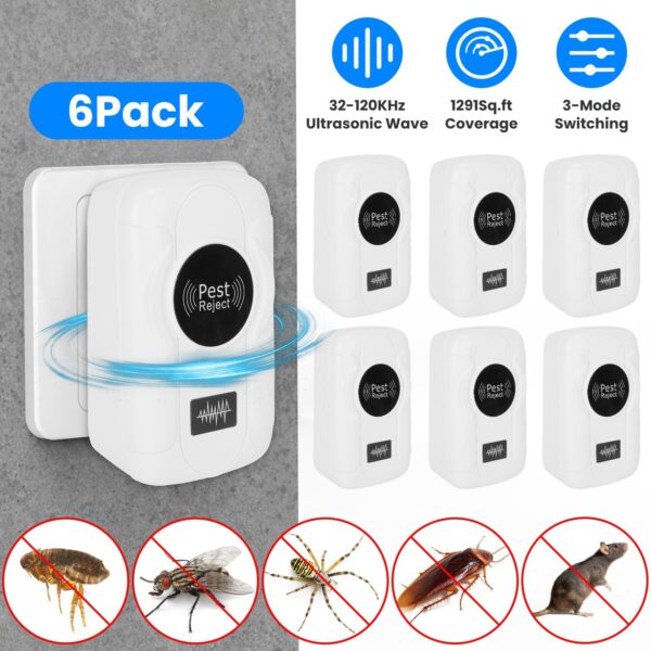 a363d85b-c86b-45fc-9c1f-8868dc4fd21e.jpg 6 Pack 32-120KHz Ultrasonic Insect Repellent Indoor Plug In Bug Repellent Mosquito Roaches Mice Control With 3 Modes For Bedroom Garage Warehouse Office For Spring Summer