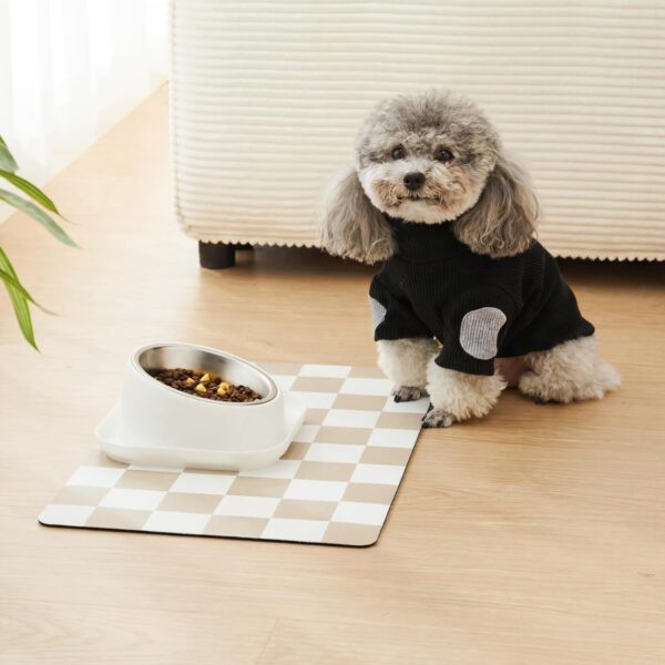 a82ac37e-4d6f-4801-83f6-25ac400f386d.jpg Dog Feeding Mat, Absorbent Mats For Dog Food And Water Bowl, Dispenser, Retro Aesthetic Khaki Beige Checkerboard Pet Placemat For Dogs, Cats, Puppy