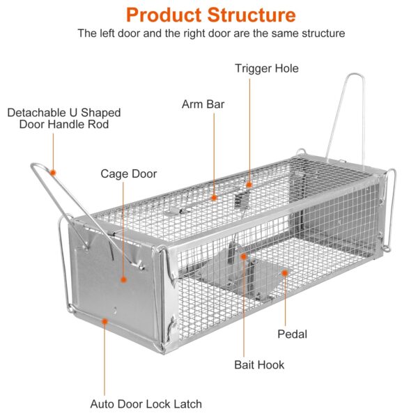 a9eca40f-4f0c-47ae-bcbc-93d059323302.jpg 1Pc Dual Door Rat Trap Cage Humane Live Rodent Dense Mesh Trap Cage Zinc Electroplating Mice Mouse Control Bait Catch With 2 Detachable U Shaped Rod