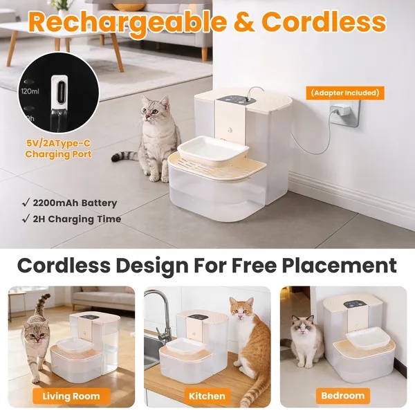 Smart Automatic Pet Water Dispenser, Automatic Pet Water Dispenser With Dual Tank,Dual Tank Filtration 4.5L Cordless Water Fountain With Remote Control For Pets
