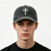 2pcs Vintage Washed Black Cross Embroidered Baseball Cap For Men Women, Religious Faith Sun Hat