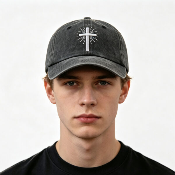 2pcs Vintage Washed Black Cross Embroidered Baseball Cap For Men Women, Religious Faith Sun Hat
