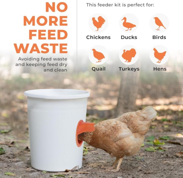 ac055195-9376-4af2-ae09-ace66bc118f3.jpg Durable Chicken Feeder Rain Proof Poultry Feeder Port Gravity Feed Kit For Buckets, Barrels, Bins, Troughs, Easy Clean - 6 Pack With Hole Saw For Easy Installation