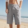aedc0d86-7b7a-4dfe-8063-aa64b97edce6.jpg New Linen Drawstring Elastic Waist 34 Casual Shorts Men