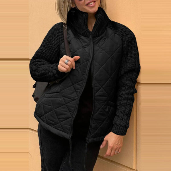 b00d04a2-432e-431d-be73-af3f9ce10656.jpg Winter Stand Collar Cotton Jacket With Pockets Fashion Knitted Stitching Zipper Coat Warm Tops For Women Clothing