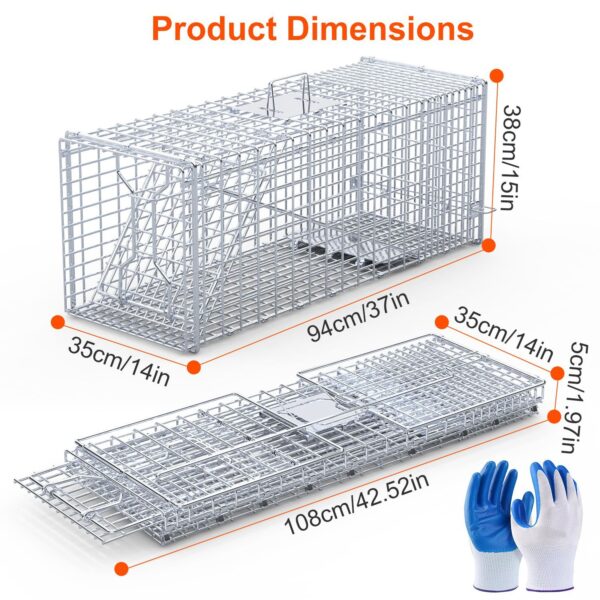 b185fb6e-2c9e-4884-bd94-e57e0da855ab.jpg 1Pc Live Animal Trap Cage 37x14x15in Folding Catch And Release Humane Cat Trap Galvanized Iron For Raccoons Foxes Coyotes Stray Dogs Armadillos Squirrels