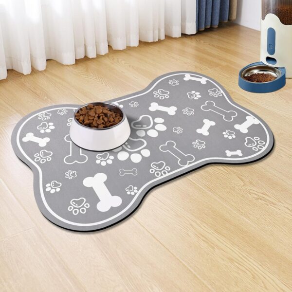 b3673846-08e6-45f7-8902-b0f54f081da1.jpg Dog Cat Food Mat,Rapid Absorbent Pet Feeding Mat, Bone Shaped Dog Placemat Water Bowl Mat With Rubber Backing,No Stains Dog Cat Food Mats Indoor, Pet