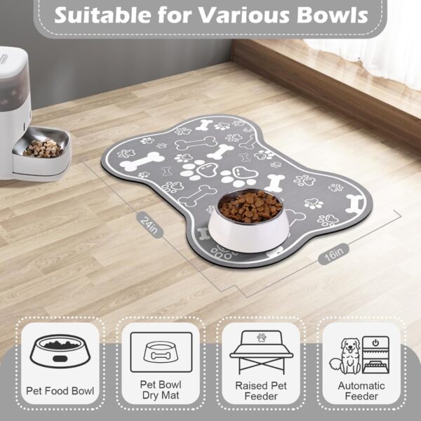 b55fa27a-d125-4023-ab60-12c89832ce8c.jpg Dog Cat Food Mat,Rapid Absorbent Pet Feeding Mat, Bone Shaped Dog Placemat Water Bowl Mat With Rubber Backing,No Stains Dog Cat Food Mats Indoor, Pet