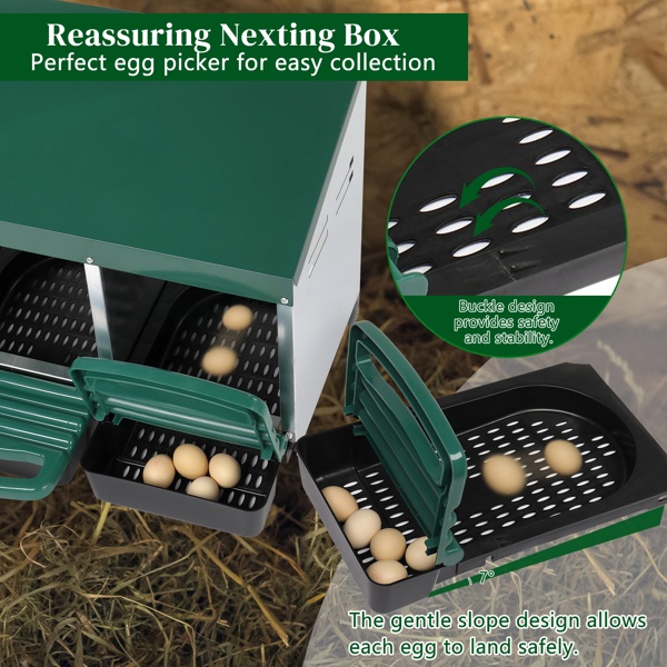 b5a91eea-cb08-407e-b1bf-1d717b34e8e4.jpg 3 Compartment Roll Out Chicken Nesting Box With Plastic Basket, Egg Nest Box Chicken Laying Box Hens Chicken Coop Box, Green