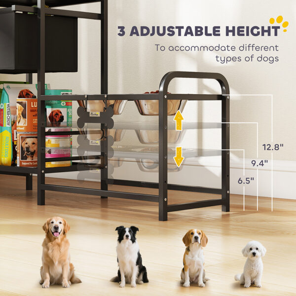 b7ac6191-df0f-4357-b95e-7e2c5beb36c1.jpg 3 Height Adjustable Dog Bowl Stand Oxford Fabric With Features Four Bowls, Toy Bin Basket
