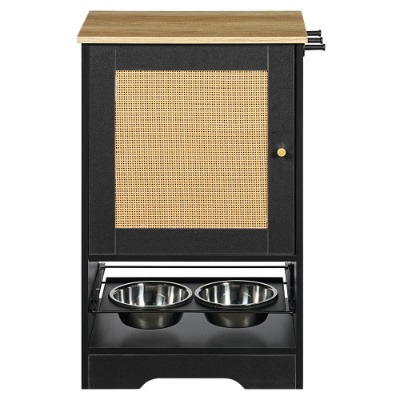 b841995f-05a2-45d9-853f-dca6d34cef86.jpg Feeding Station With 1 Storage Cabinets, Pet Feeding Station With 2 Elevated Dog Bowls, Side Hooks, Anti-tip Kit, Hidden Pet Feeder Station For Feeding Watering, Black