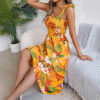 Flowers Print Suspender Corset Dress Ins Fashion Holiday Beach Long Dresses Summer Clothing For Women