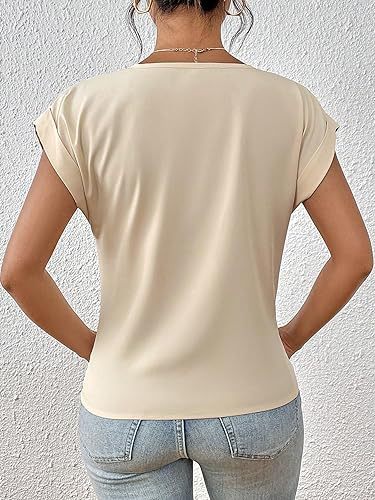 ba63e9e5-20dd-4de0-bc58-58a39d014f7c.jpg Fashion V-neck Short-sleeve T-shirt Summer Casual Irregular Knot Top For Women Clothing
