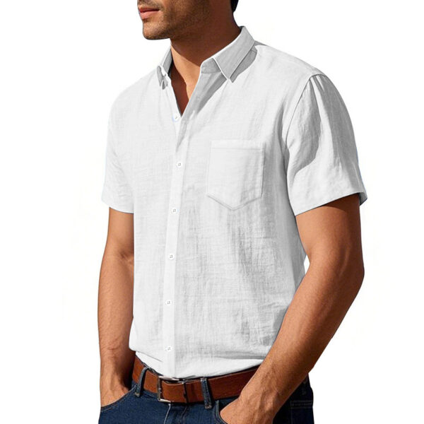 c03f134a-e5d1-4a1a-af32-ad0885621bc7.jpg Solid Color Linen Shirt Short Sleeve Men