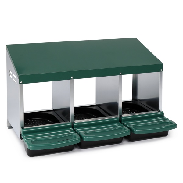 c4583131-61f0-439d-8ffc-fb537c0ff9d8.jpg 3 Compartment Roll Out Chicken Nesting Box With Plastic Basket, Egg Nest Box Chicken Laying Box Hens Chicken Coop Box, Green