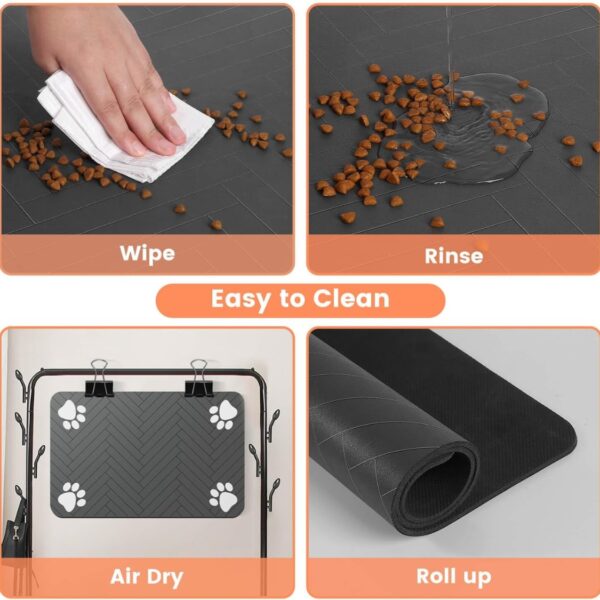 Absorbent Pet Feeding Mat 20x12 Inch, Waterproof Rubber Backing, Dark Gray Striped