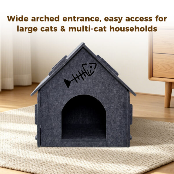 Detachable Felt Cat House, Cute Cottage Style Cat Cave, Indoor Cozy Pet Hideaway Shelter For Small Medium Cats