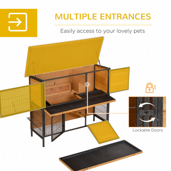 cc6a7b58-38e4-4183-a09a-a167800ea5a4-1.jpg 48" 2-Story Large Rabbit Hutch Bunny Cage Wooden Pet House Metal Frame with Rooms, Ramp, No Leak Tray, Feeding Trough, Waterproof Asphalt Roof for Rabbits, Chickens, Ducks, Outdoor/Indoor
