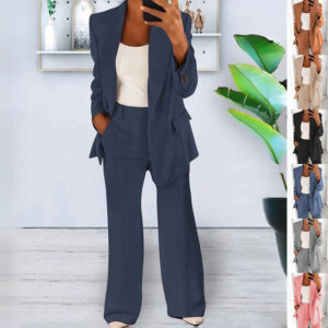 cd48e017-7943-4089-b700-9b58f16bb455.jpg Ins Button Casual Suit Fashion Long-sleeved Lapel Blazer Jacket And Slim-fit Pocket Trousers For Women Clothing