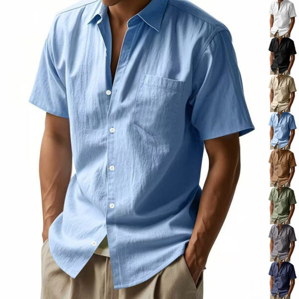 cdd12b82-1ff8-43bd-ad93-ed291362778d.jpg Solid Color Linen Shirt Short Sleeve Men