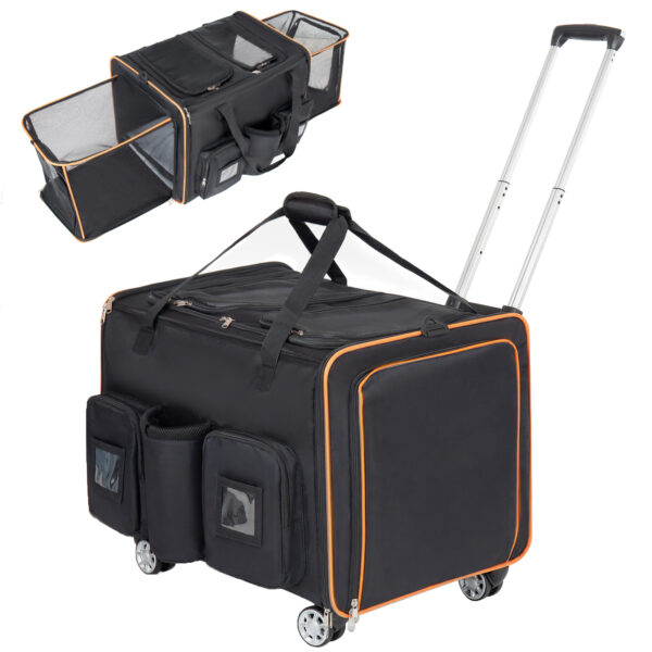 ce0b9050-56d9-44a0-8ee7-818206412990.jpg 2 In 1 Large Cat Carrier For 2 Cats,Rolling Pet Carrier With Wheels,Expandable Foldable Double Pet Carrier With Removable Divider,Breathable Mesh Oxford,Cat Travel Crate For Car Camping Vet, Black