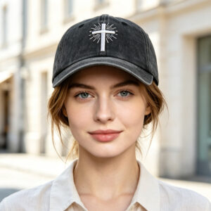 2pcs Vintage Washed Black Cross Embroidered Baseball Cap For Men Women, Religious Faith Sun Hat