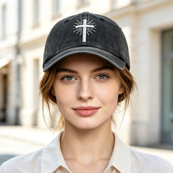 2pcs Vintage Washed Black Cross Embroidered Baseball Cap For Men Women, Religious Faith Sun Hat