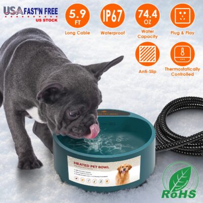 d27b0c1a-05f9-4fac-811f-b2c1b74d463f.jpg 1Pc Heated Water Bowl For Dog Cat 74.4OZ Heating Water Dish IP67 Waterproof Thermal Water Bowl Heated Pet Bowl Dog Cat Water Feeder Bowl For Dog Cat Rabbit Pet