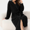 RONGTAI Womens Hooded Robe Long Plush Fleece Bathrobe With Pockets Nightwear S-XXL