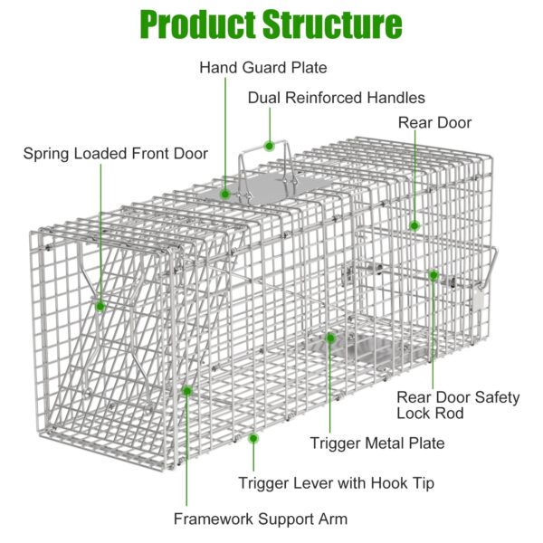 d59fd31d-633b-4a95-a2be-79d7ef2863b0.jpg 1Pc Humane Cat Trap Cage With Waterproof Cover Gloves Catch Release Live Animal Rodent Cage Collapsible Galvanized Wire For Raccoons Beavers Groundhogs Foxes Armadillos