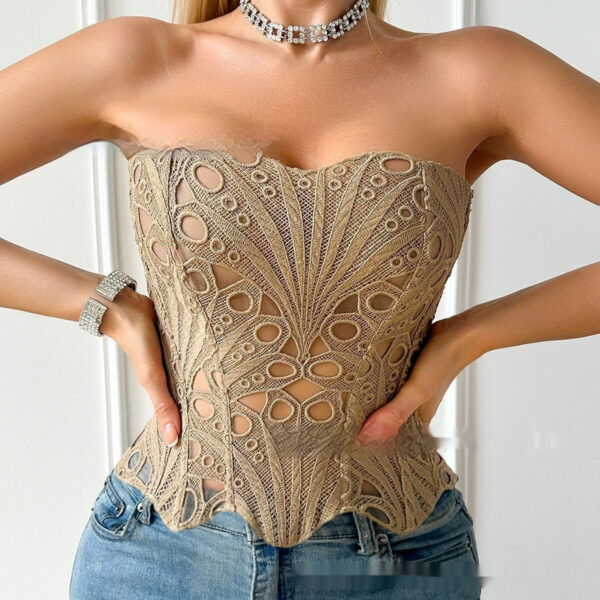 Sexy Hollow Out Corset Top Women Lace Double-layer Streetwear Party Club Corset Clothing
