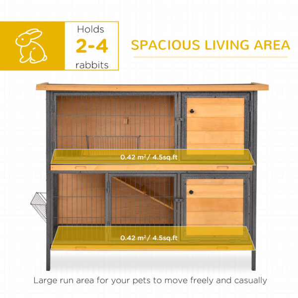d958a047-3a9d-478a-8dee-1a635b5da5fd-1.jpg 48" 2-Story Large Rabbit Hutch Bunny Cage Wooden Pet House Metal Frame with Rooms, Ramp, No Leak Tray, Feeding Trough, Waterproof Asphalt Roof for Rabbits, Chickens, Ducks, Outdoor/Indoor