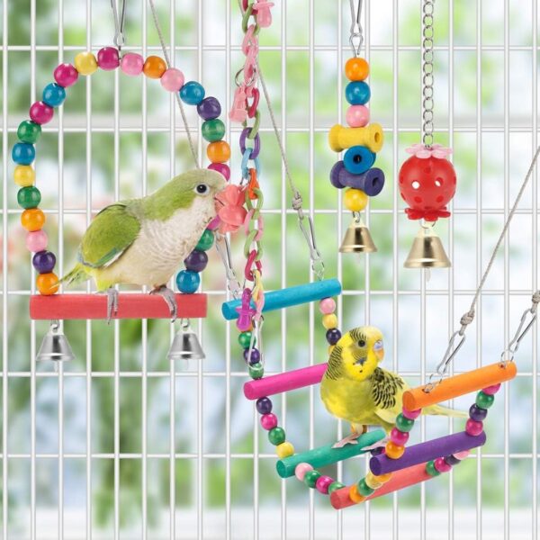 d9910067-e938-4bdf-ad8d-b16b056b0010.jpg Bird Parakeet Toys Swing Hanging Standing Chewing Hammock Climbing Ladder Bird Cage Colorful Toys Suitable For Budgerigar