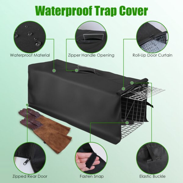 da80d1e2-4ee7-4abb-8469-087e33e47b51.jpg 1Pc Humane Cat Trap Cage With Waterproof Cover Gloves Catch Release Live Animal Rodent Cage Collapsible Galvanized Wire For Raccoons Beavers Groundhogs Foxes Armadillos