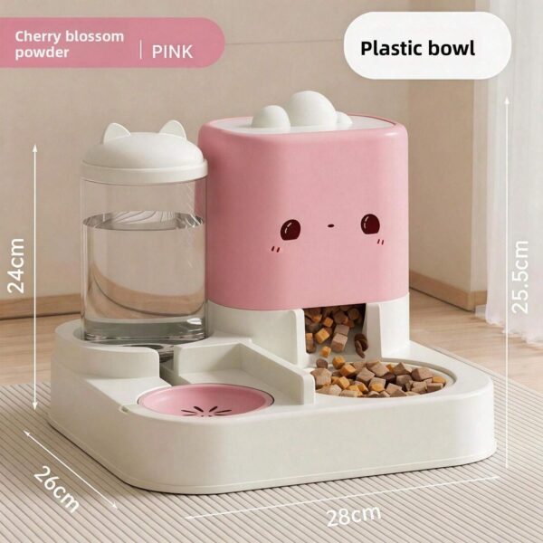 dbe97d7a-30e4-494b-a564-9f82112df1f3.jpg 2 In 1 Automatic Pet Feeder And Water Dispenser, Large Capacity 2300ML Feeder & 1000ML Water Bowl, Gravity Refill Anti Spill Stable Pet Food Water Bowl For Cats Dogs, Yellow Pink Green Available