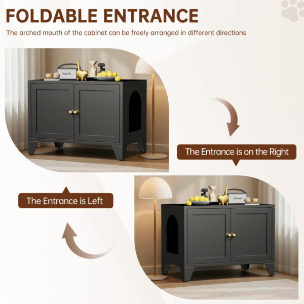 dc94fb15-a68b-4a45-a3cf-087052ae61ed.jpg Metal Cat Litter Box Enclosure, Modern Hidden Litter Box Furniture Indoor Pet House, Freestanding Cat Washroom Cabinet Fits Most Standard Litter Boxes, Black Decorative Pet Side Table For Home