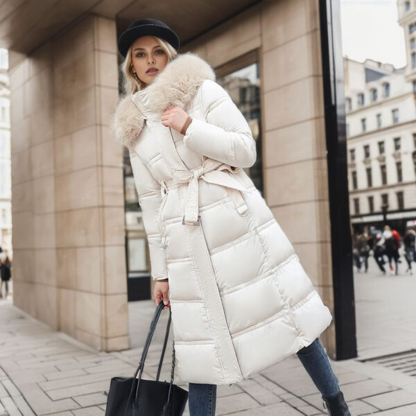 dcc9e49e-ad1e-43c6-a824-2b1ace9bbc51.jpg Winter Slim Long Jacket With Fur Hood And Belt Fashion Solid Hooded Coat Warm Clothing For Women