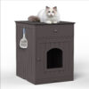 Wooden Pet House Cat Litter Box Enclosure With Drawer, Side Table, Indoor Pet Crate, Cat Home Nightstand Brown