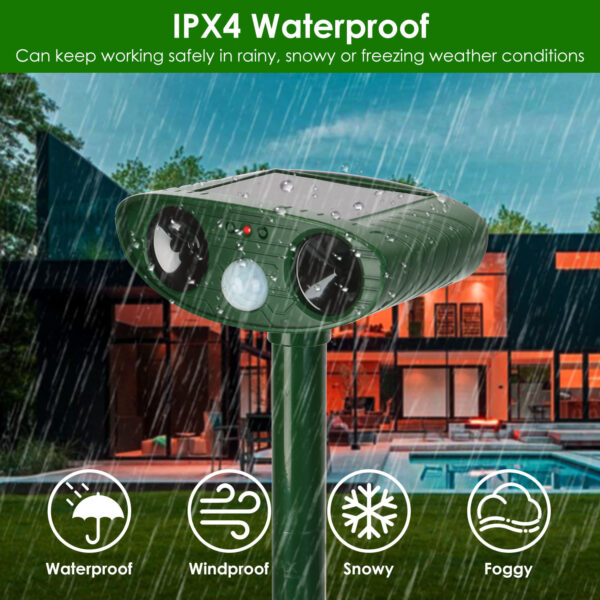 e1aeacb8-6bba-45d7-b205-4d4a27b6811b.jpg 1Pc Solar Ultrasonic Animal Repeller PIR Motion Sensor Animal Repellent Chaser IPX4 Waterproof For Farm Garden Yard To Drive Raccoon Squirrel Rat Skunk Rabbit Mole Dog Cat Snake